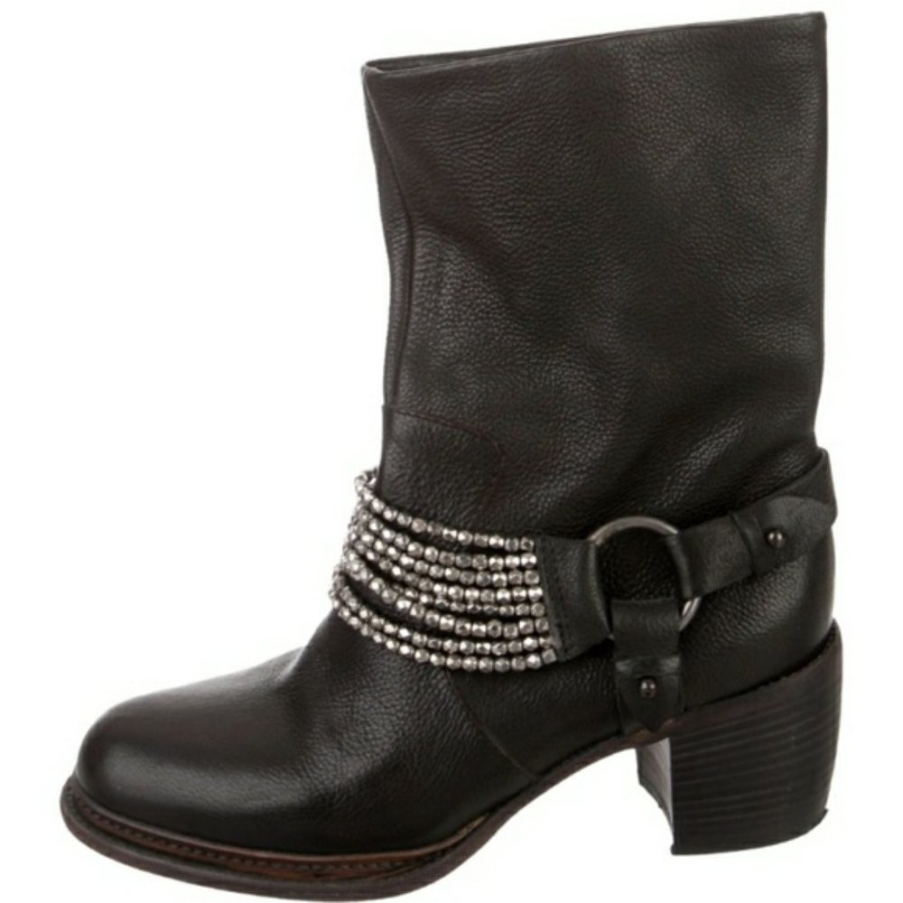 Vera Wang Natasha Beaded Black Moto Boots 7.5 M